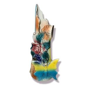 Beautiful Glass Swung Vase Floral Tree Trunk Butterfly 9 Tall